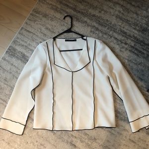 Zara basic white blouse with black outline